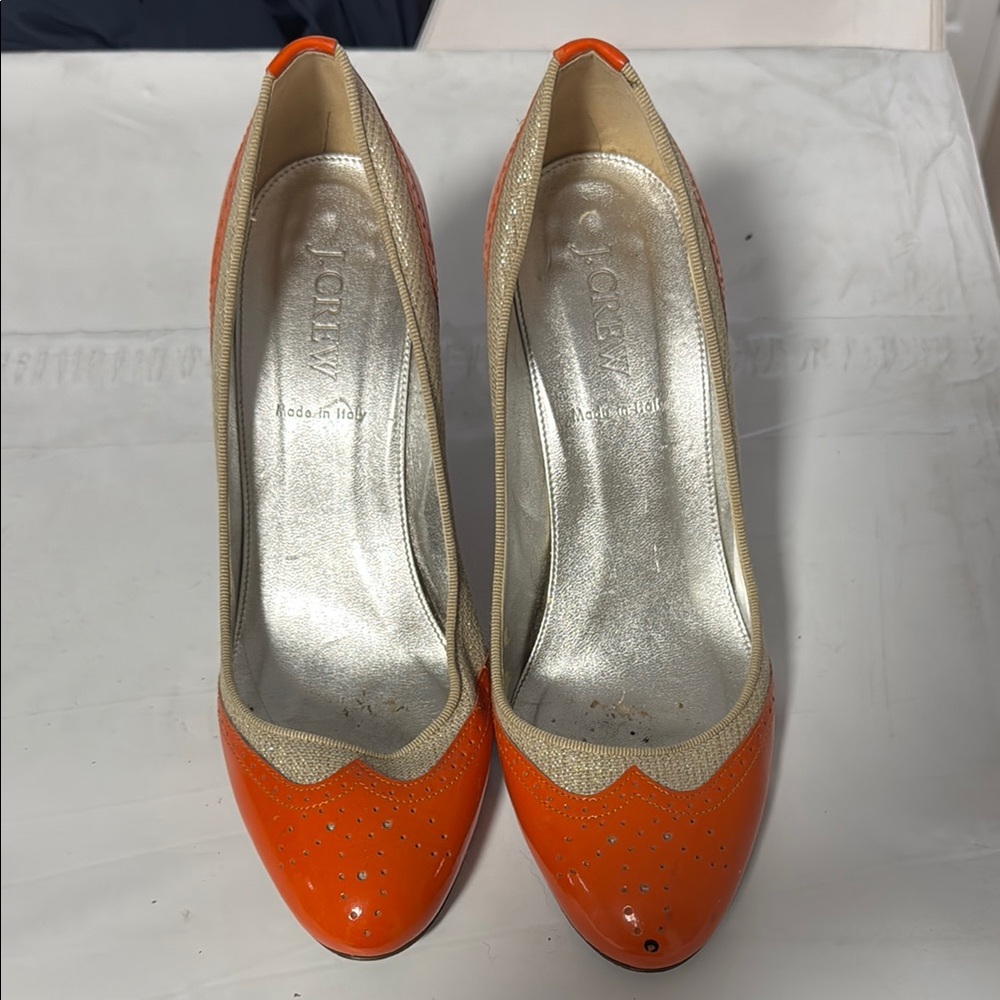 J. Crew Orange Patent Leather Heels